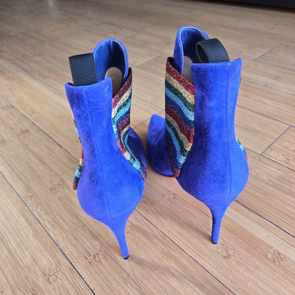 Christian Louboutin Blue Ankle Boots with Multicolor Detail - Picture 3 of 10